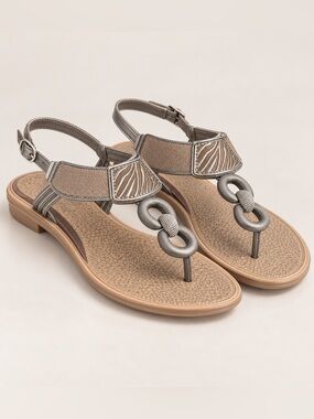 Grendha Women's Metallic Pewter Bronze Thong Sandals Size EUR 38 US 9 Ankle Stra